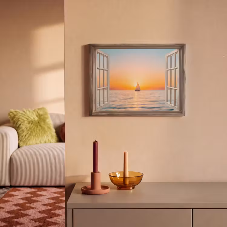 Akoestisch schilderij - Doorkijk - Zee - Boot - Zonsondergang — 2