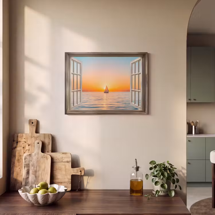 Akoestisch schilderij - Doorkijk - Zee - Boot - Zonsondergang — 3