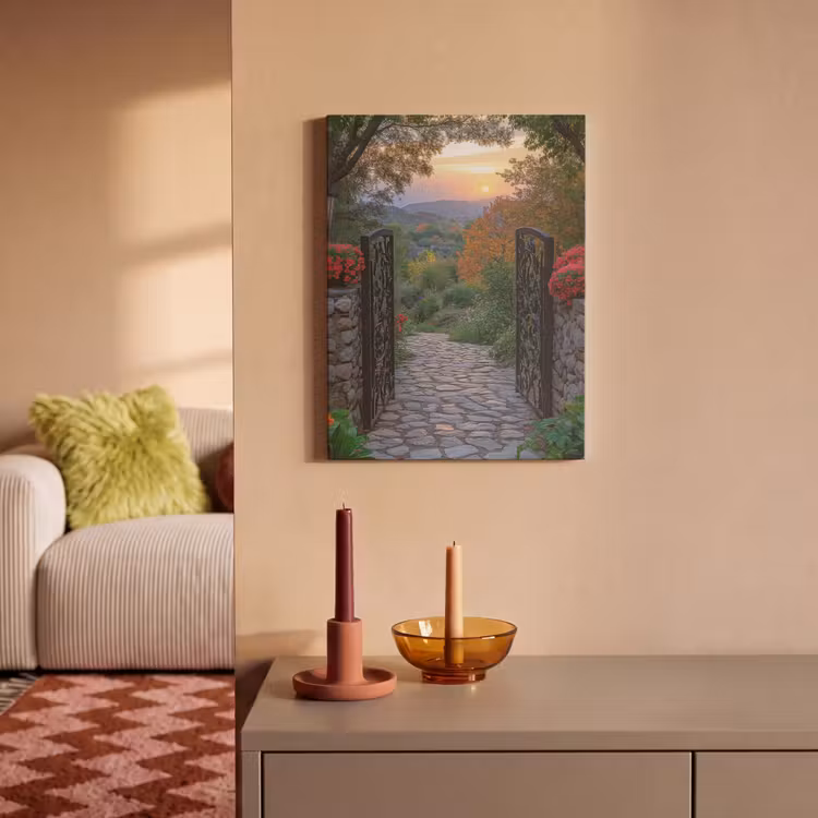Akoestisch schilderij - Landschap - Hek - Pad - Zonsondergang - Natuur — 2