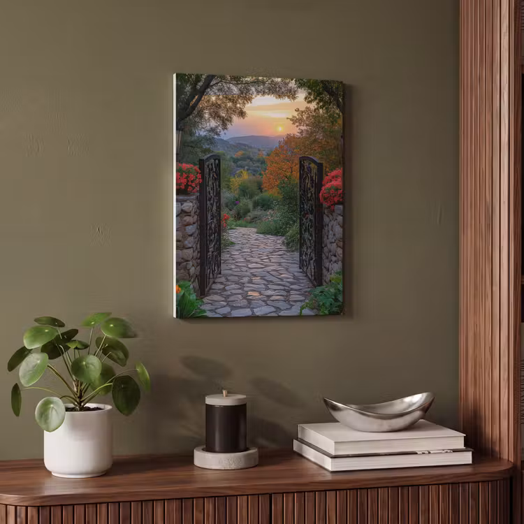 Akoestisch schilderij - Landschap - Hek - Pad - Zonsondergang - Natuur — 4