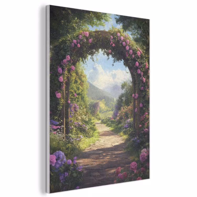 Akoestisch schilderij - Doorkijk - Rozenboog - Uitzicht - Landschap - Bloemen — 1
