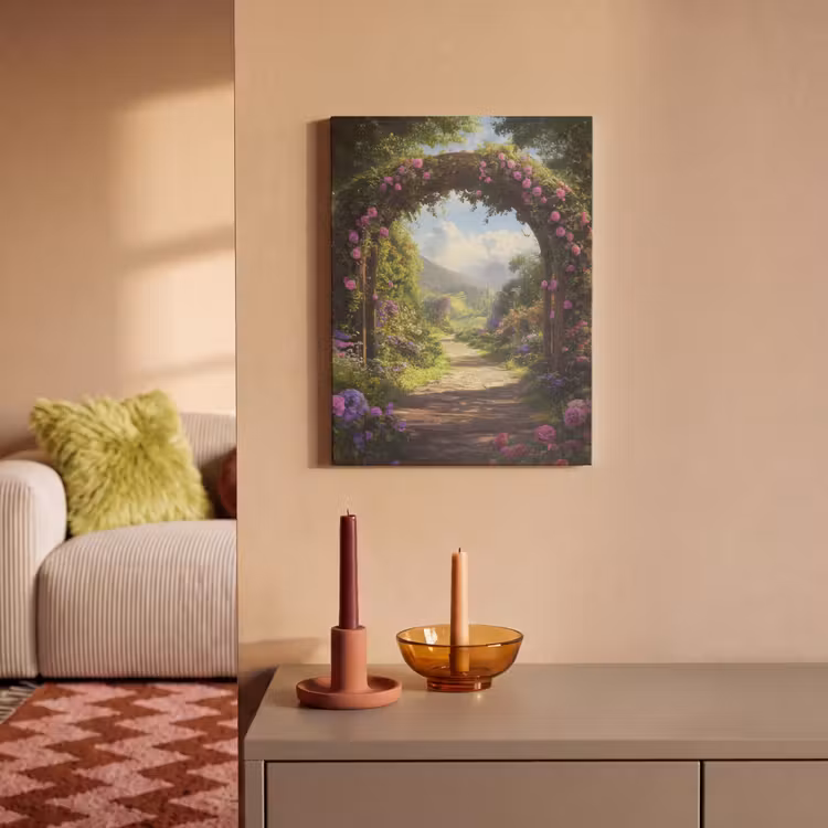 Akoestisch schilderij - Doorkijk - Rozenboog - Uitzicht - Landschap - Bloemen — 2