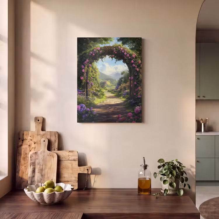 Akoestisch schilderij - Doorkijk - Rozenboog - Uitzicht - Landschap - Bloemen — 3