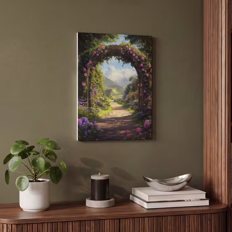 Akoestisch schilderij - Doorkijk - Rozenboog - Uitzicht - Landschap - Bloemen — 4