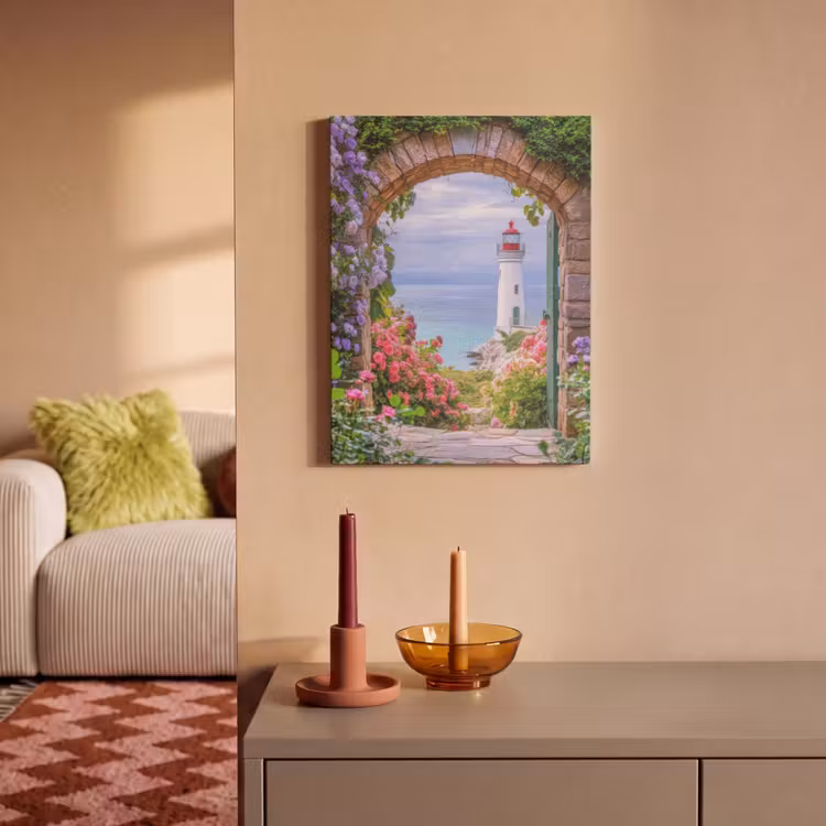 Akoestisch schilderij - Doorkijk - Vuurtoren - Bloemen - Uitzicht — 2