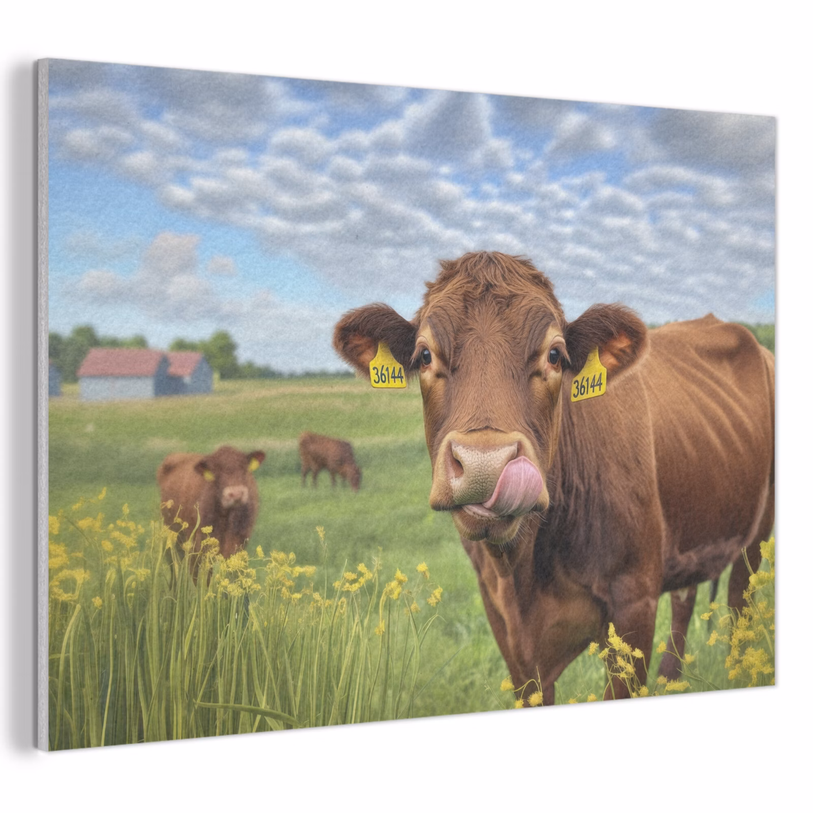 Akoestisch schilderij - Koe - Weide - Bloemen â 1