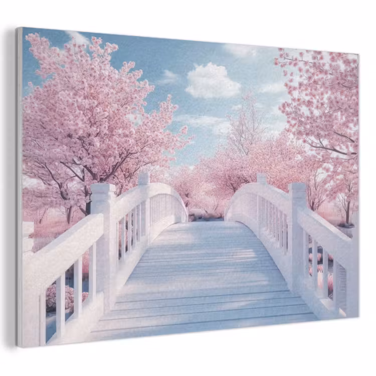 Akoestisch schilderij - Brug - Kersenbomen - Wit — 1