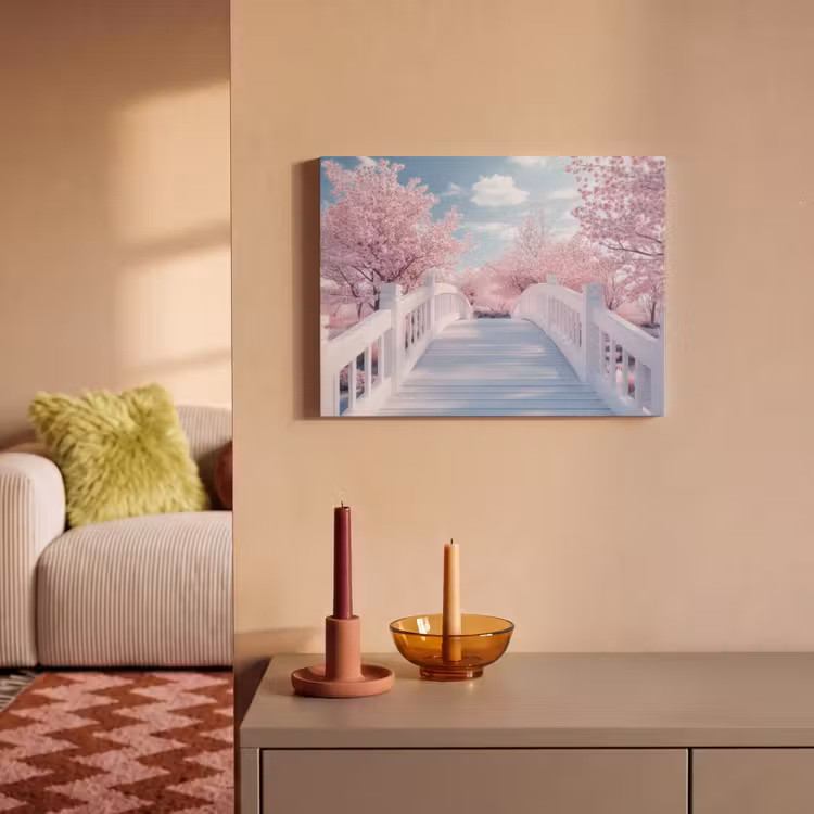 Akoestisch schilderij - Brug - Kersenbomen - Wit — 2