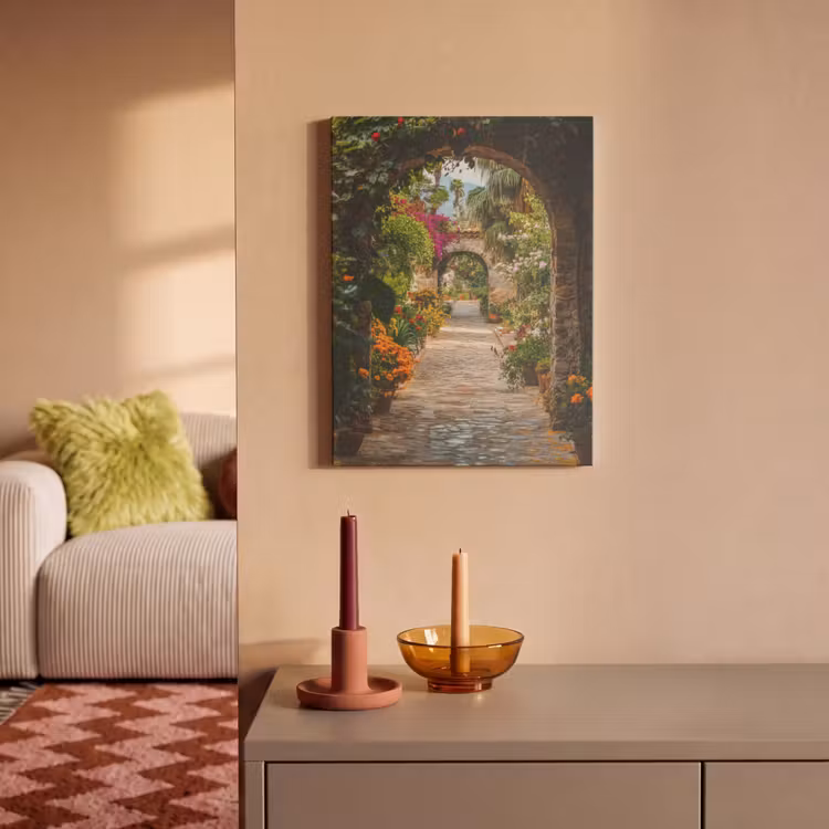 Akoestisch schilderij - Doorkijk - Bloemen - Poort - Stenen — 2