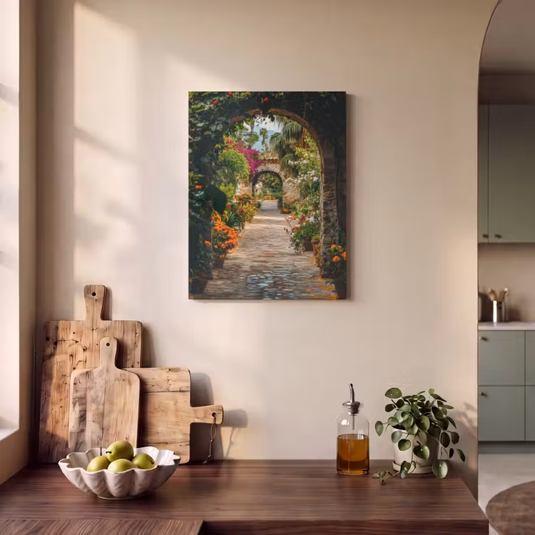 Akoestisch schilderij - Doorkijk - Bloemen - Poort - Stenen — 3