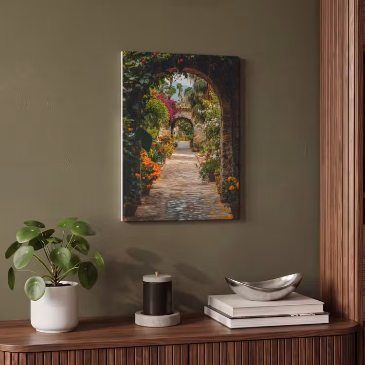 Akoestisch schilderij - Doorkijk - Bloemen - Poort - Stenen — 4