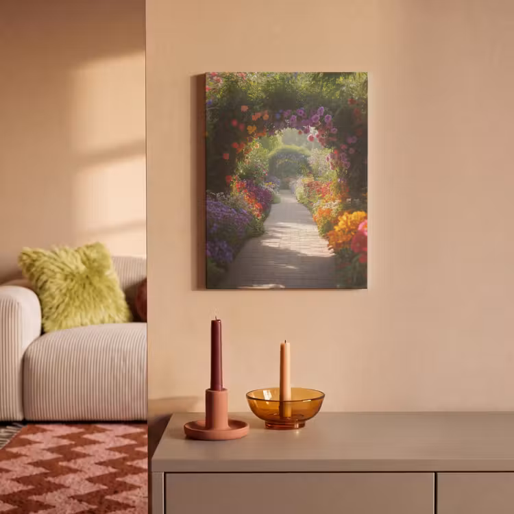 Akoestisch schilderij - Doorkijk - Pad - Bloemen - Struik - Kleurrijk — 2