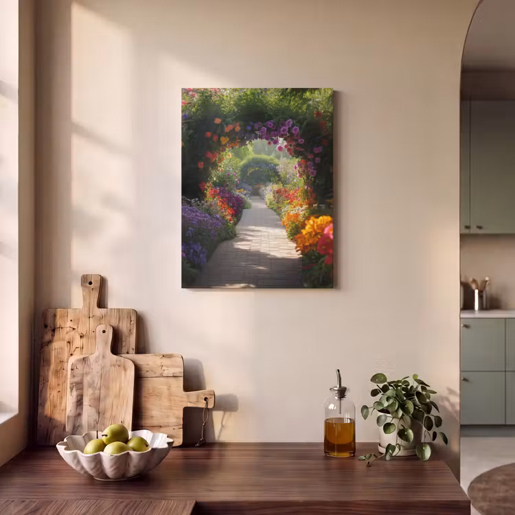 Akoestisch schilderij - Doorkijk - Pad - Bloemen - Struik - Kleurrijk — 3