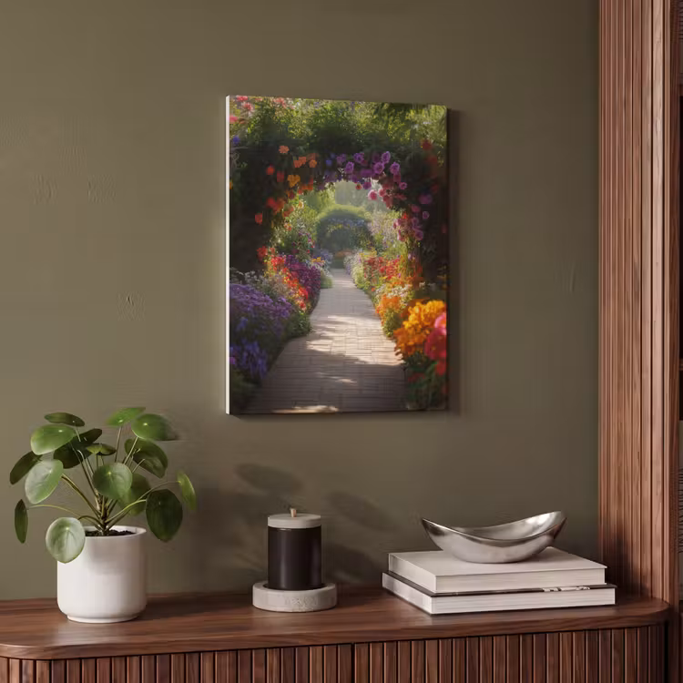 Akoestisch schilderij - Doorkijk - Pad - Bloemen - Struik - Kleurrijk — 4