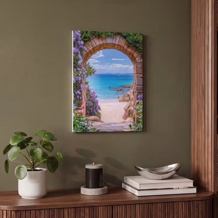 Akoestisch schilderij - Doorkijk - Poort - Zee - Strand - Rotsen — 4