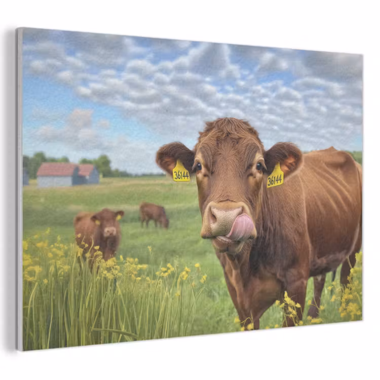 Akoestisch schilderij - Koe - Weide - Bloemen â 1