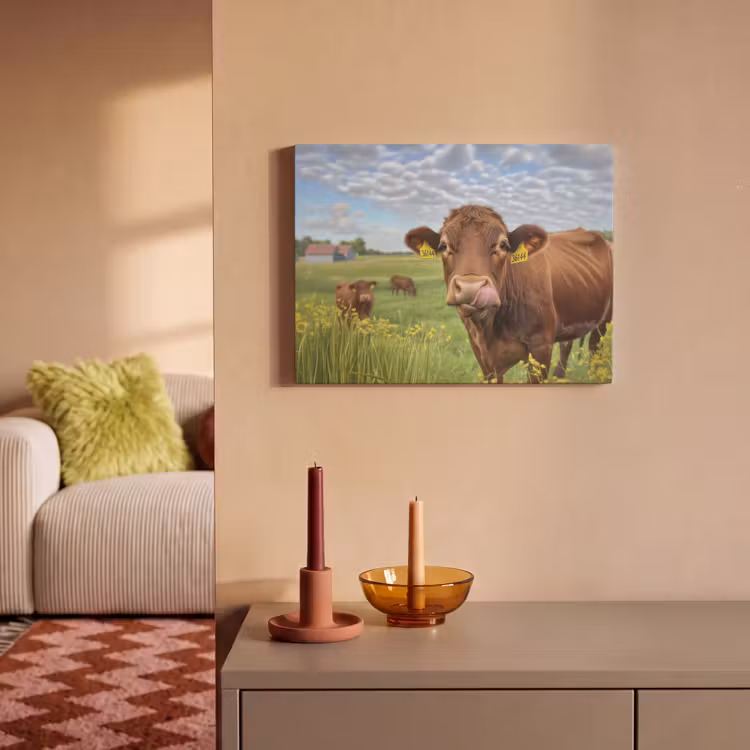Akoestisch schilderij - Koe - Weide - Bloemen â 2