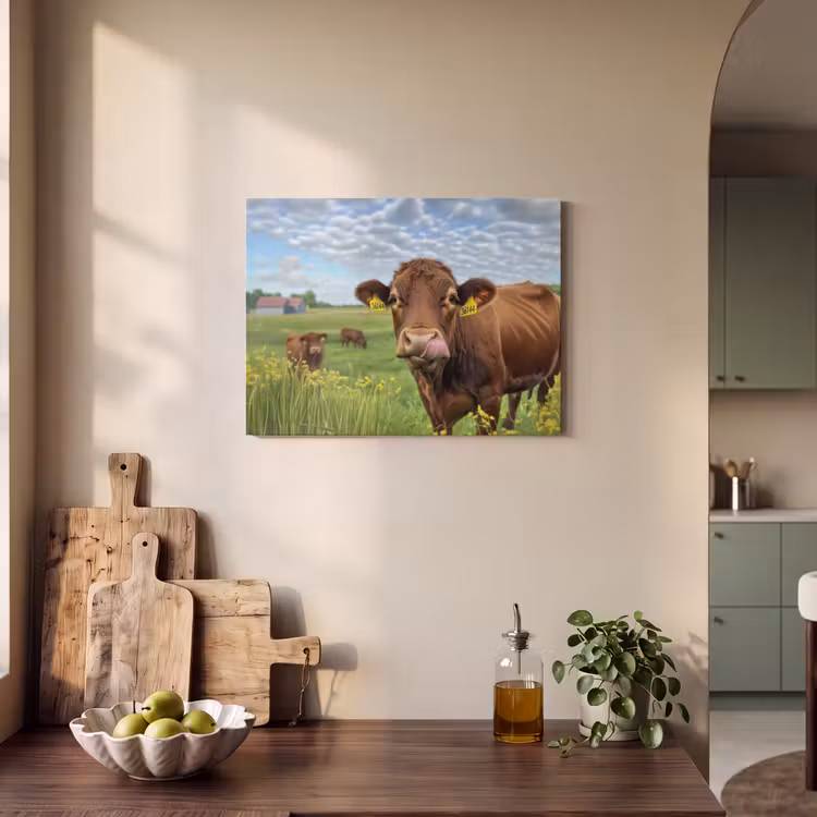 Akoestisch schilderij - Koe - Weide - Bloemen â 3