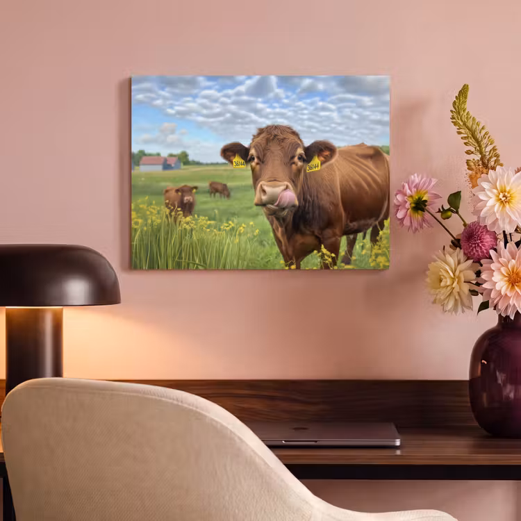 Akoestisch schilderij - Koe - Weide - Bloemen â 4
