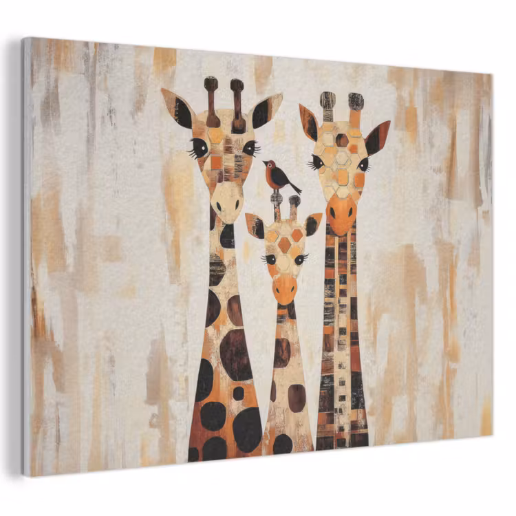 Akoestisch schilderij - Giraffen - Cartoon - Crème — 1