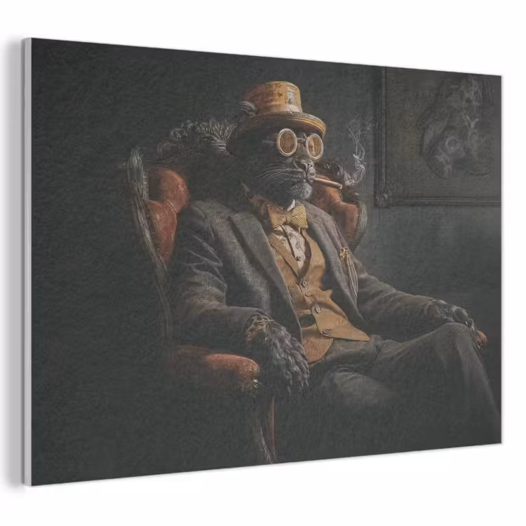 Akoestisch schilderij - Kat - Pak - Oranje - Sigaar — 1