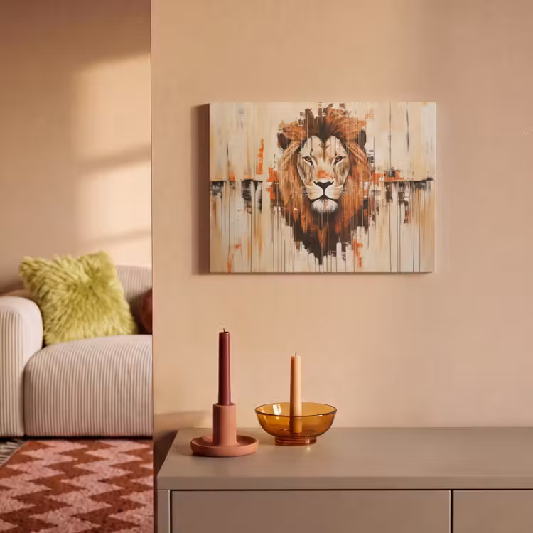 Akoestisch schilderij - Leeuwenkop - Lijnen - Crème — 2