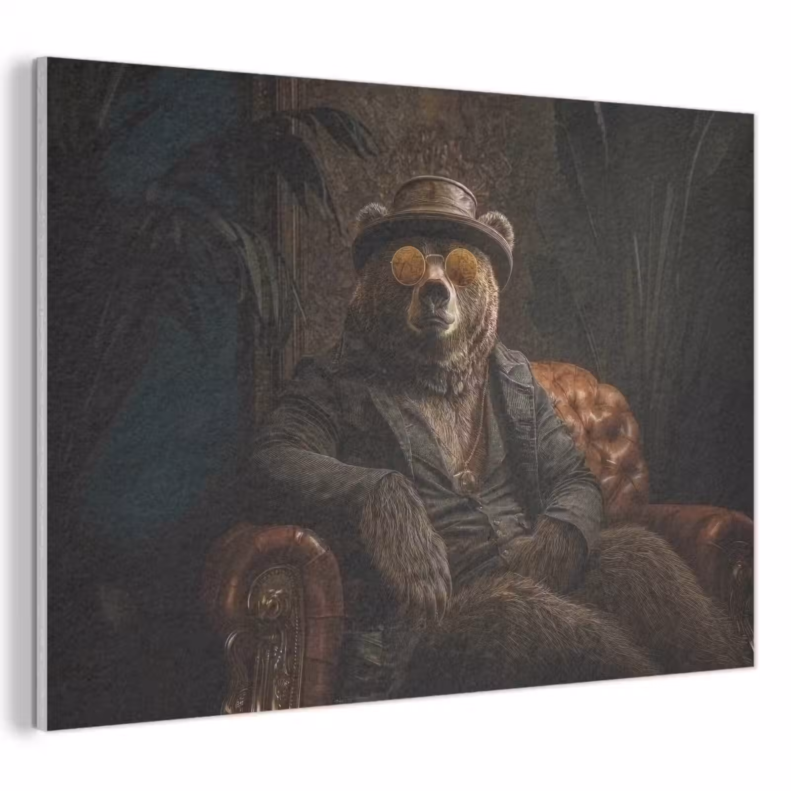 Akoestisch schilderij - Beer - Bruin - Pak - Hoed — 1