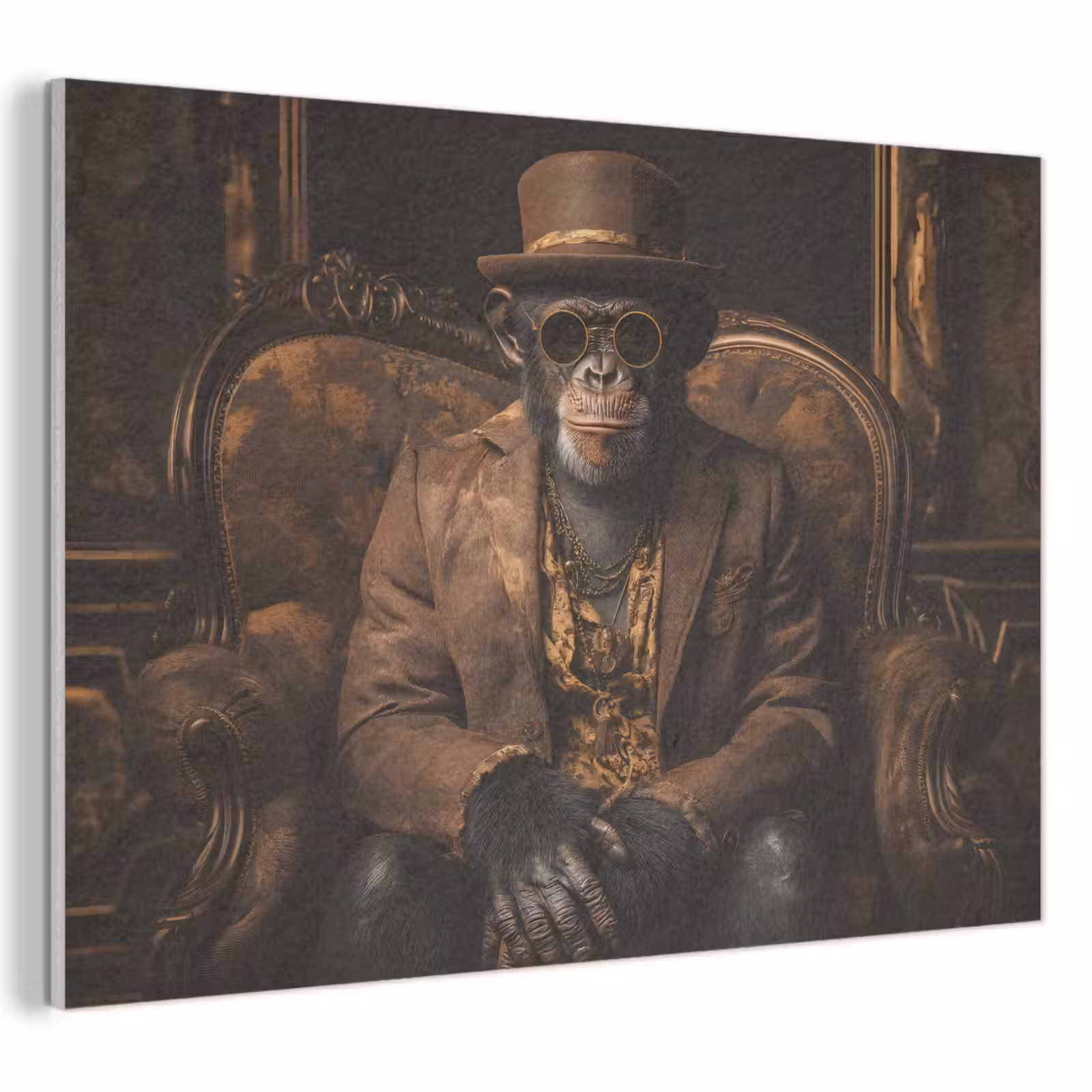 Akoestisch schilderij - Chimpansee - Stoel - Pak - Bruin — 1