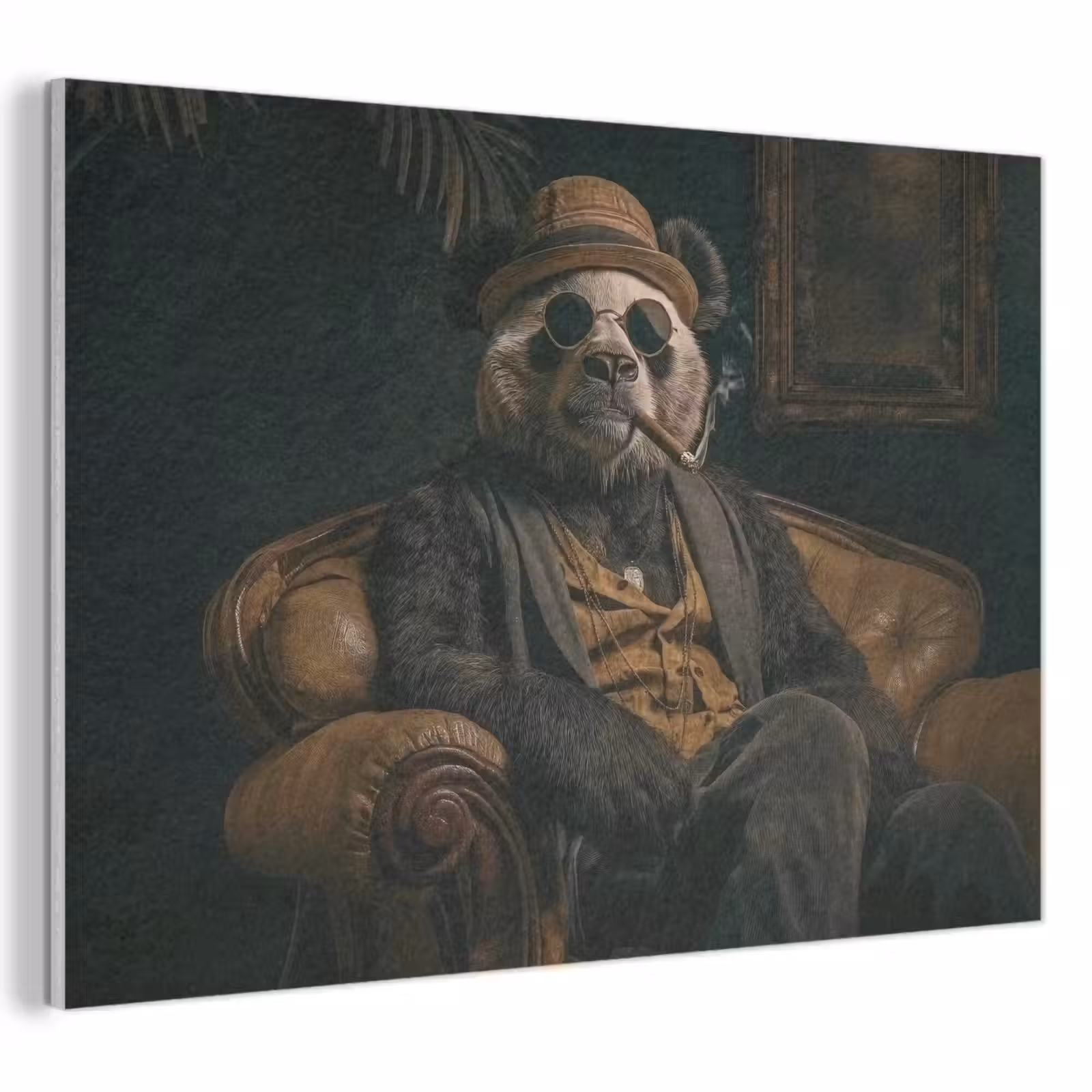 Akoestisch schilderij - Panda - Hoed - Bril - Pak — 1
