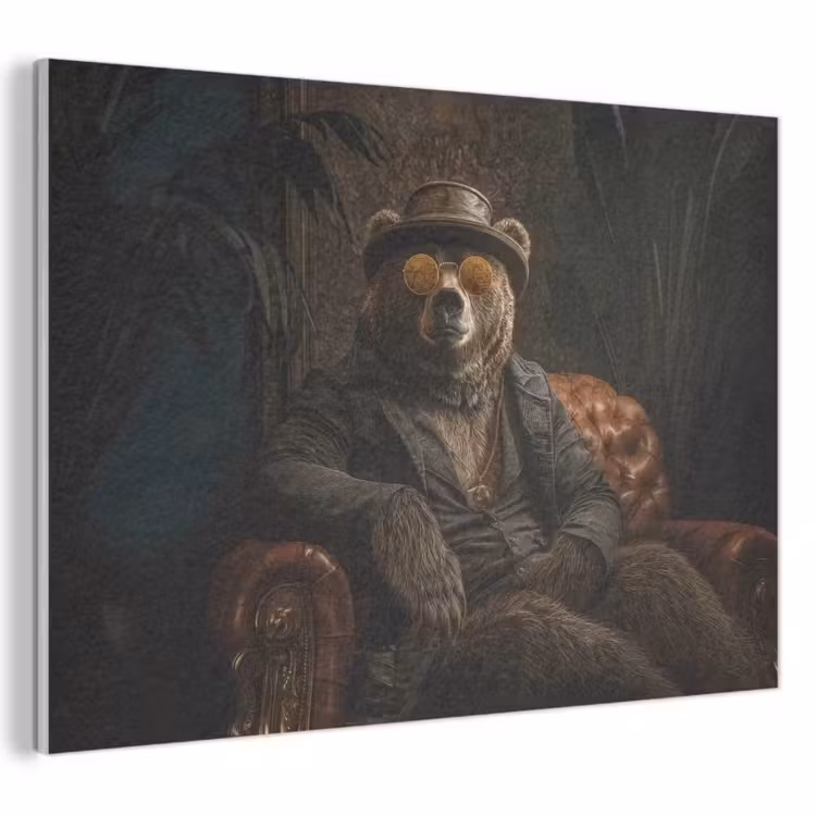 Akoestisch schilderij - Beer - Bruin - Pak - Hoed — 1
