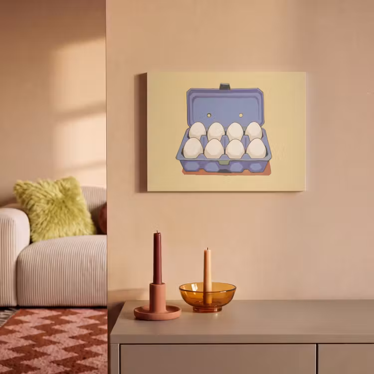 Akoestisch schilderij - Eieren - Doos - Minimalistisch - Blauw — 2