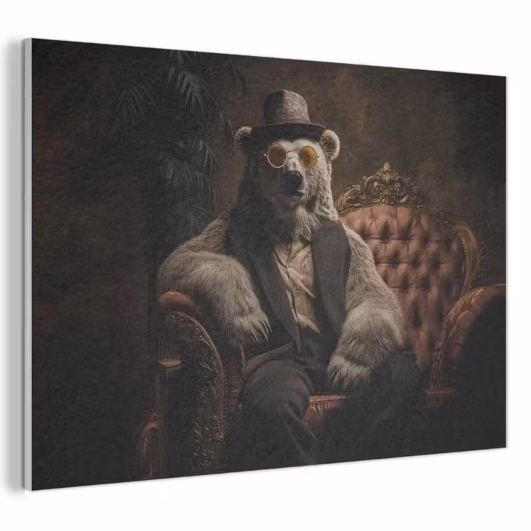 Akoestisch schilderij - Ijsbeer - Hoed - Bril - Stoel — 1