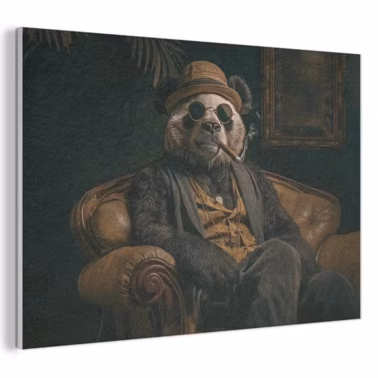 Akoestisch schilderij - Panda - Hoed - Bril - Pak — 1