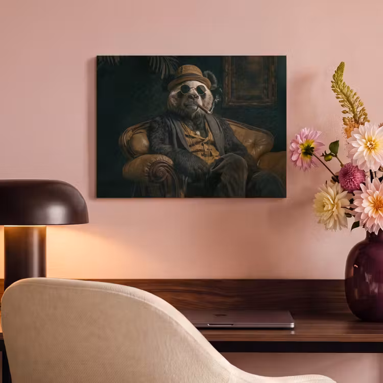 Akoestisch schilderij - Panda - Hoed - Bril - Pak — 4