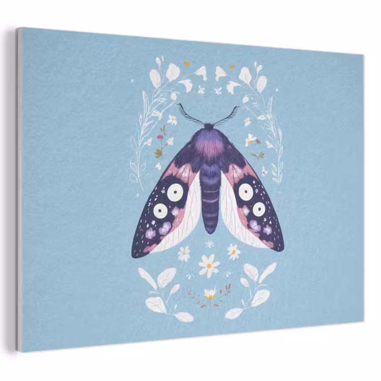 Akoestisch schilderij - Bladeren - Wit - Vlinder - Insect — 1