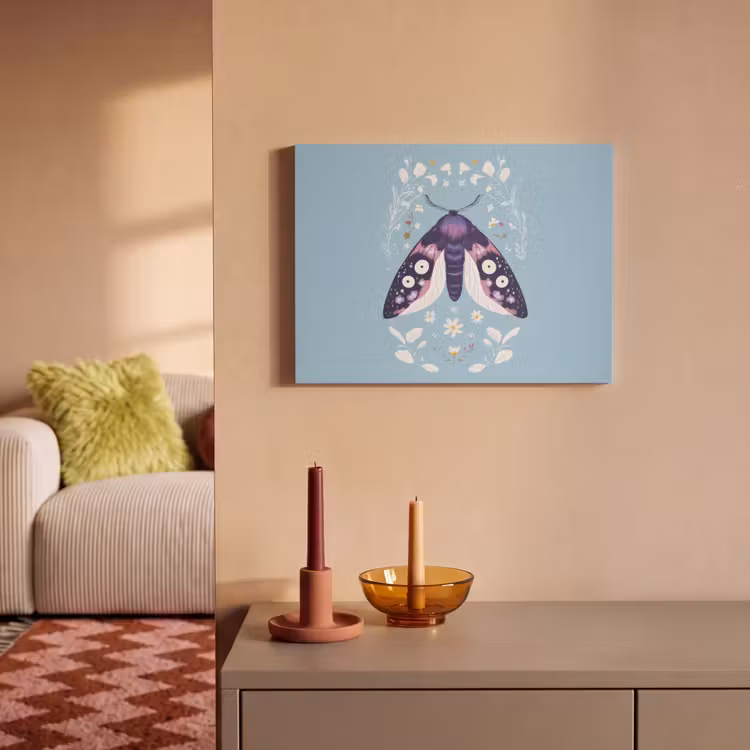 Akoestisch schilderij - Bladeren - Wit - Vlinder - Insect — 2