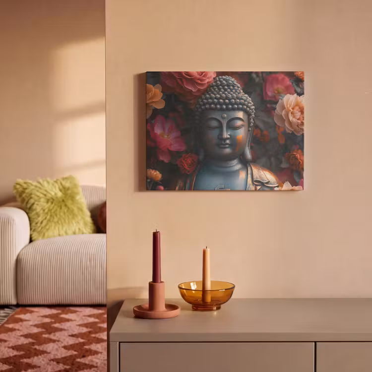 Akoestisch schilderij - Boeddha - Bloemen - Buddha - Beeld - Kunst — 2