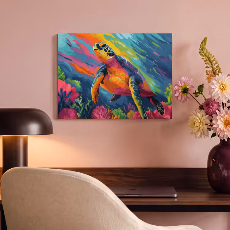 Akoestisch schilderij - Koraal - Schildpad - Abstract - Water — 4