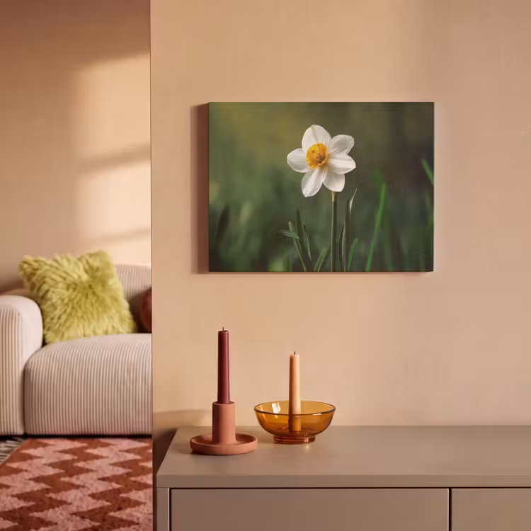 Akoestisch schilderij - Narcis - Bloem - Wit - Grassprieten — 2