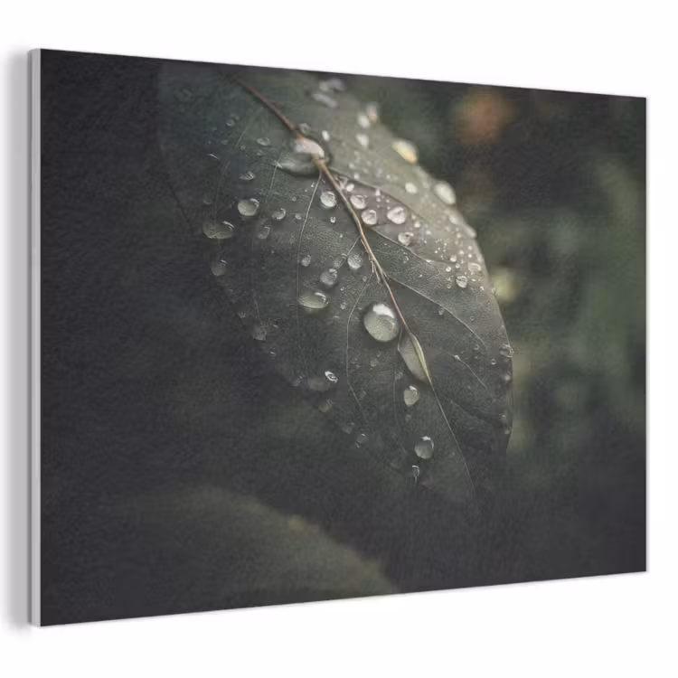 Akoestisch schilderij - Blad - Groen - Nerven - Regendruppels — 1