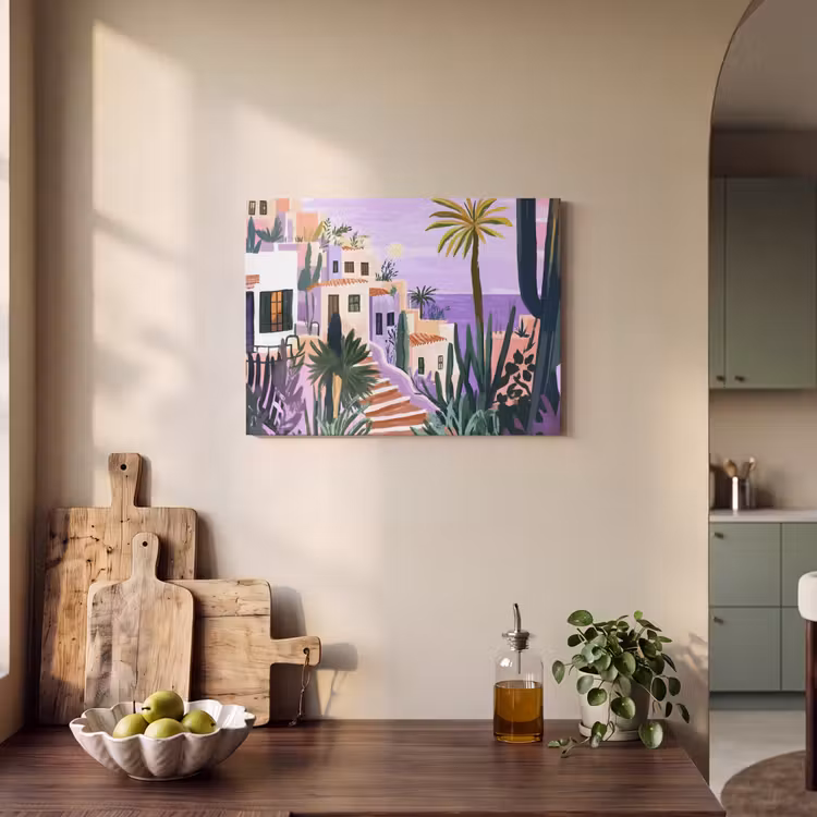 Akoestisch schilderij - Huizen - Minimalistisch - Palmbomen - Kust — 3