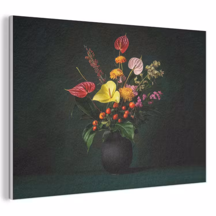 Akoestisch schilderij - Bloemen - Vaas - Zwart — 1