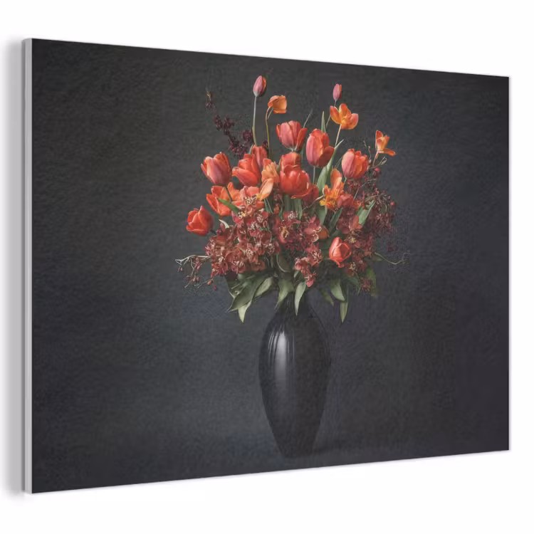 Akoestisch schilderij - Boeket - Tulpen - Vaas - Rood — 1