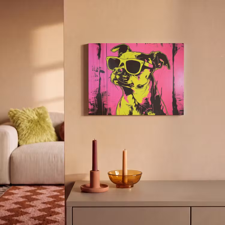 Akoestisch schilderij - Hond - Zonnebril - Roze - Art — 2