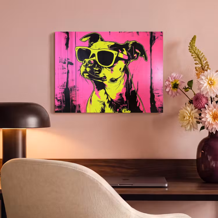 Akoestisch schilderij - Hond - Zonnebril - Roze - Art — 4