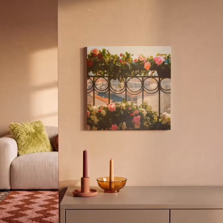 Akoestisch schilderij - Bloemen - Hek - Stadszicht - Zomer — 2