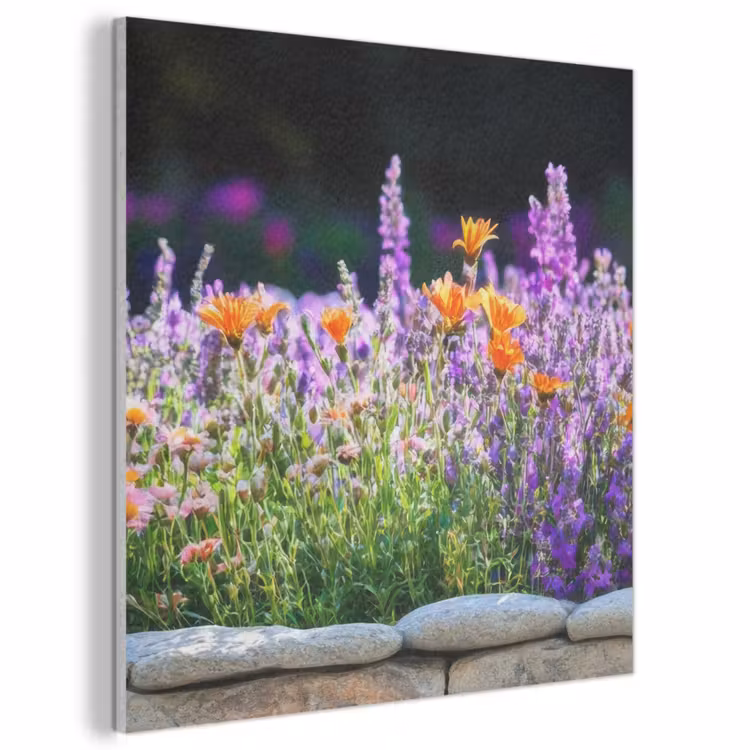 Akoestisch schilderij - Bloemen - Steenrand - Kleurrijk — 1