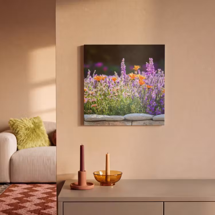 Akoestisch schilderij - Bloemen - Steenrand - Kleurrijk — 2