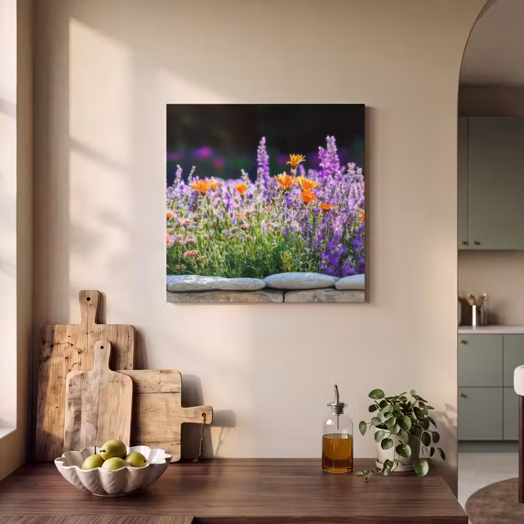 Akoestisch schilderij - Bloemen - Steenrand - Kleurrijk — 3