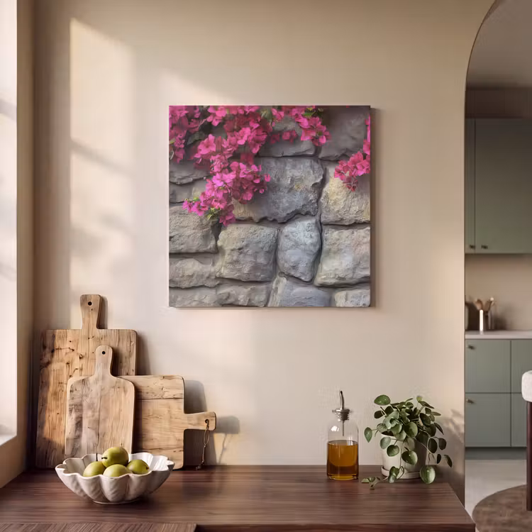 Akoestisch schilderij - Bougainvillea - Stenen Muur - Roze — 3